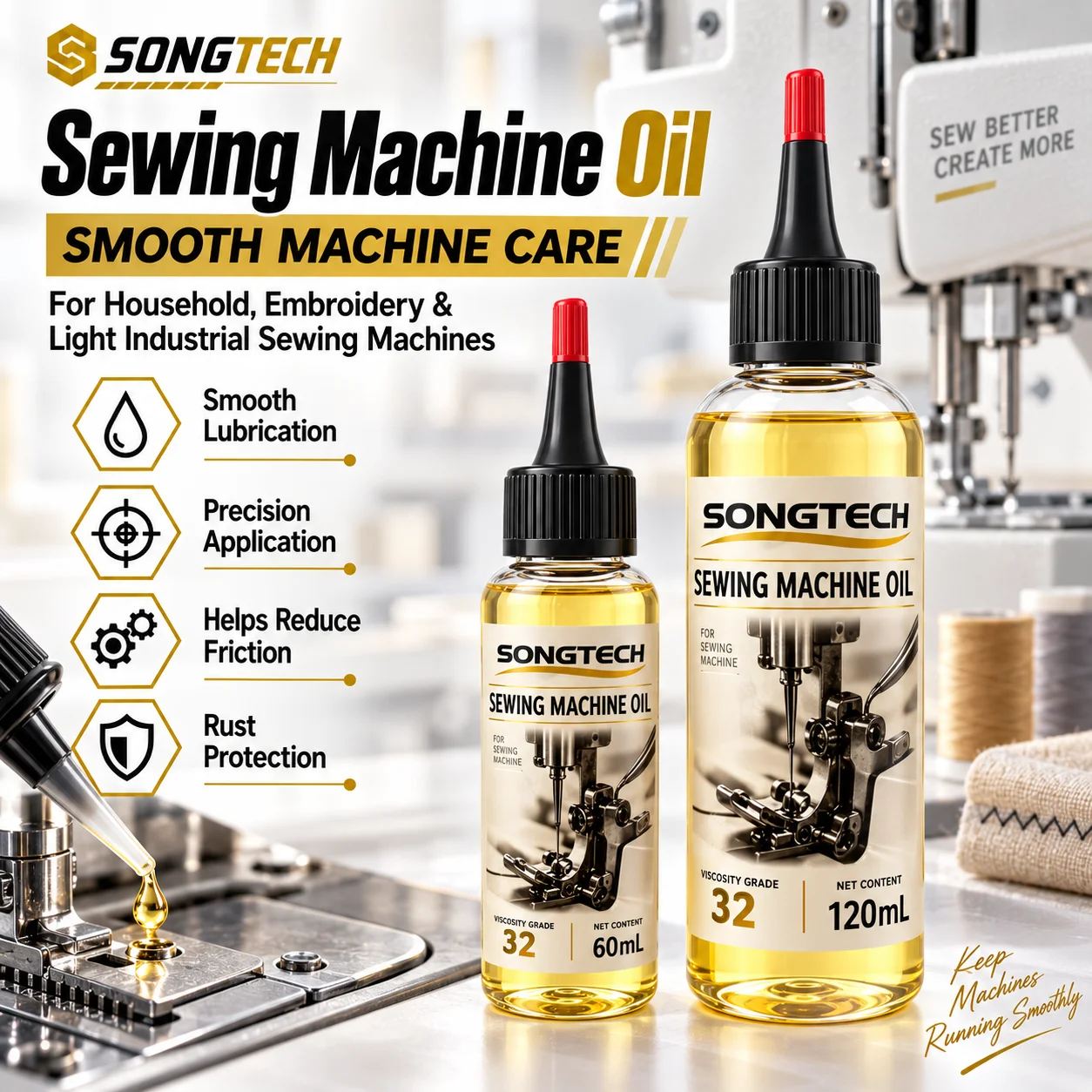 SONGTECH Sewing Machine Oil Lubricant Precision Lubricating Oil for Embroidery Machine Sewing Parts Household Machines