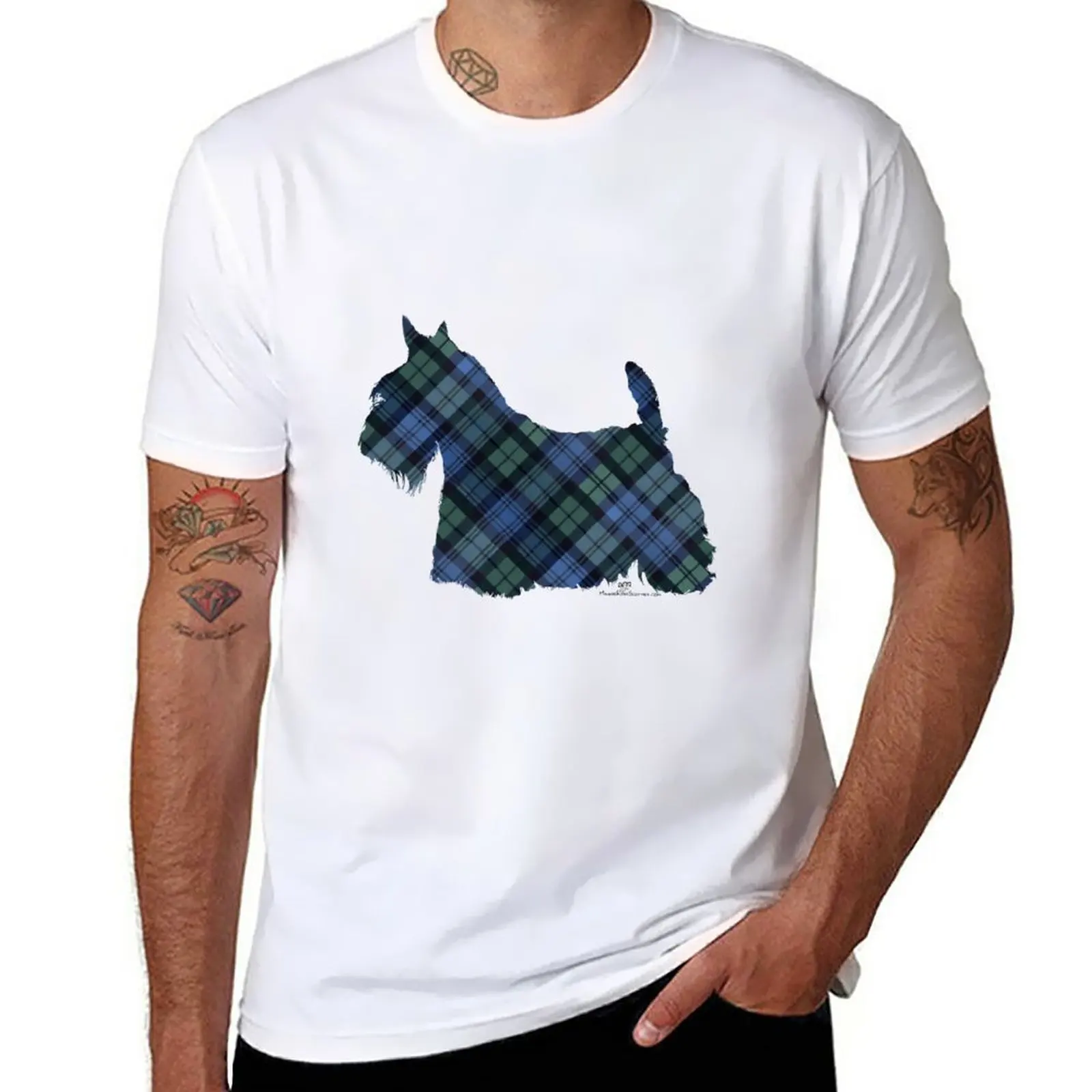 Scottish Terrier Black Watch Tartan T-Shirt anime kawaii clothes heavyweights aesthetic clothes mens t shirts