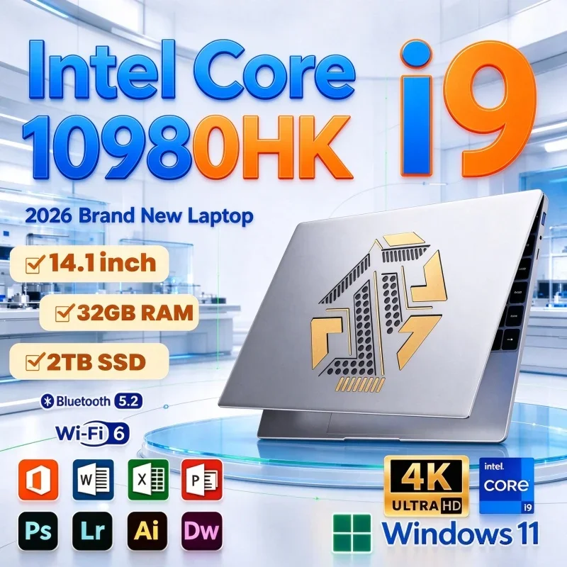 2026 Intel I9 10980HK Hardy 14.1 Inch Laptop 32GB RAM 2TB SSD Pro Gaming Notebook 1920x1080 Office High Performance