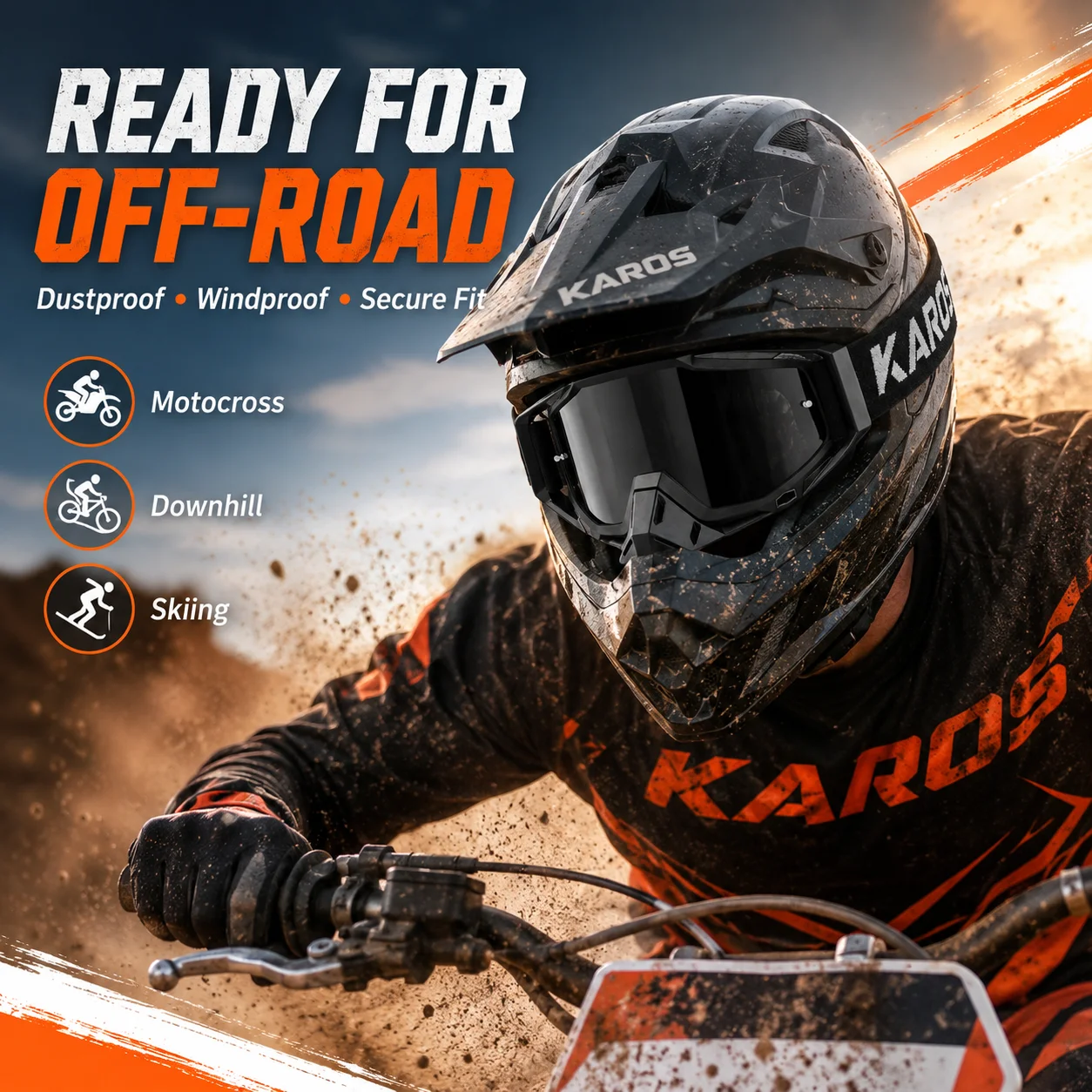 KAROS Motocross Goggles UV400 Anti-Fog Dustproof Motorcycle Riding Goggles Impact Resistant for Dirt Bike MTB Downhill Ski  K336