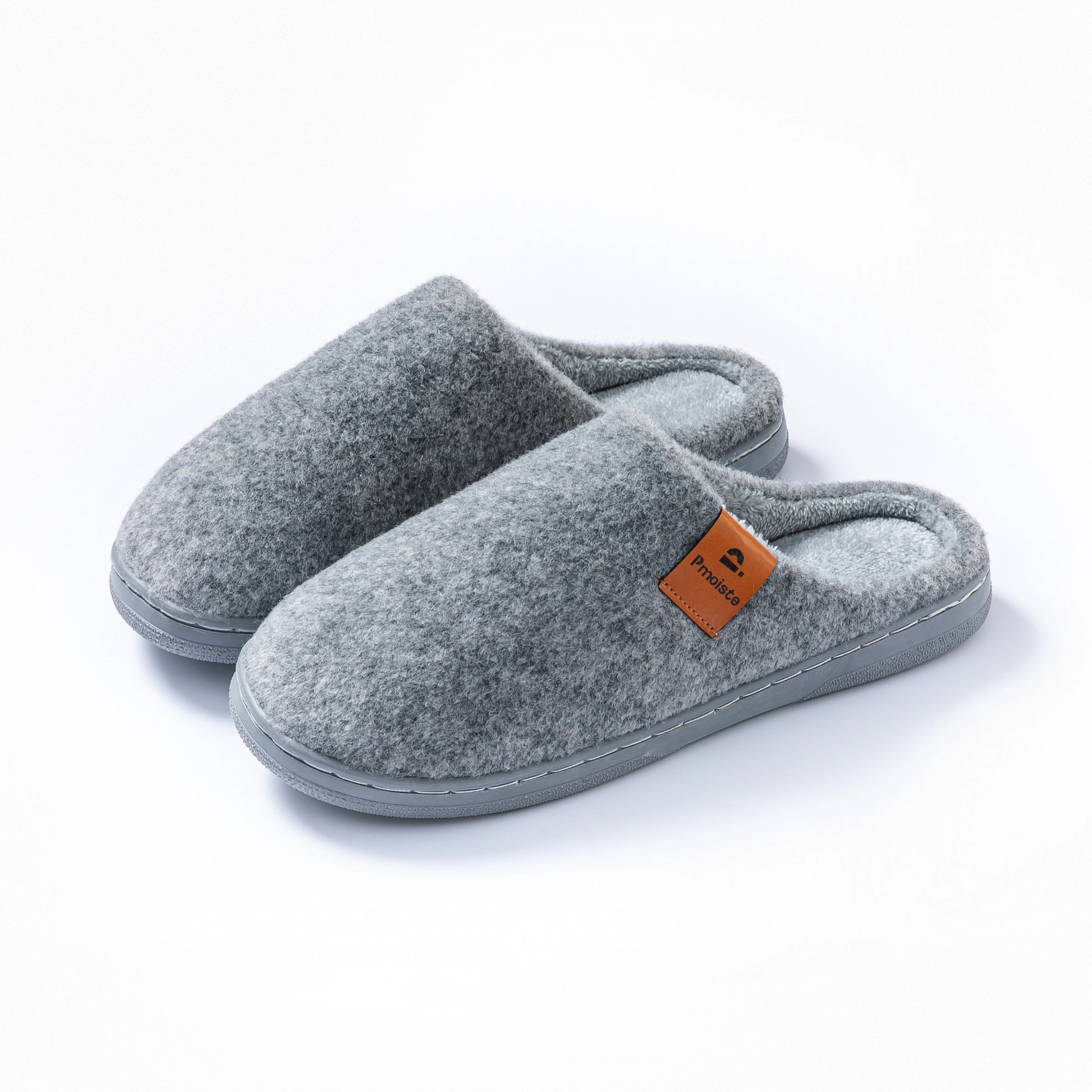 Men\'s Grey Cushion Memory Foam Shake Fleece Faux Fur Lining House Slipper Shoes Men main image 4