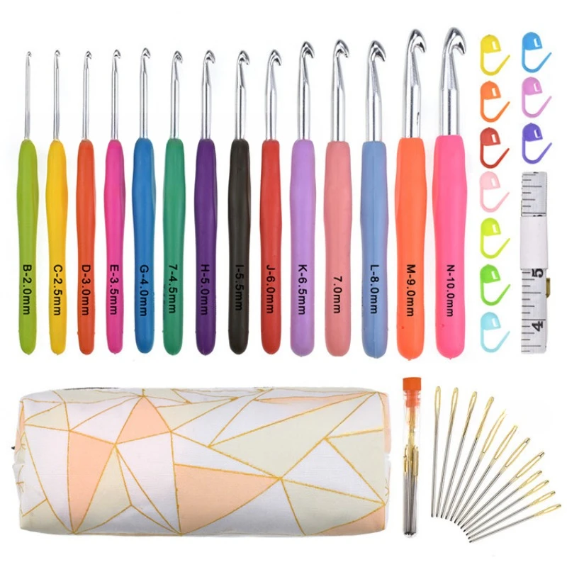 Crochet Hooks Set for DIY Knitting Sweater Weaving Knit Needle Aluminum  Hook Ergonomic Grip Silicone Handle Crochet Supplies