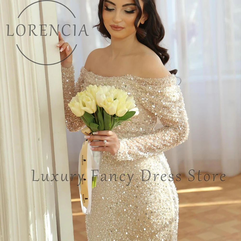 

Exquisite Off Shoulder Prom Dresses Glitter Sequin Mermaid Evening Party Gowns Dating Women Dress Customized فساتين سهر