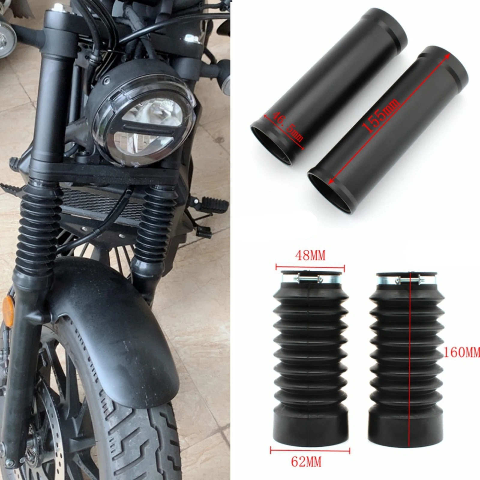 Black Front Fork Shock Seal Cover Motorcycle Pipe Rubber For Honda Rebel CMX 300 500 2017-2021