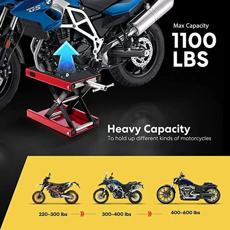 Motorcycle Jack 500KG 1100LBS Center Scissor Lift Suitable for Motor Bicycle ATV Work Stand Professional Repair Tools