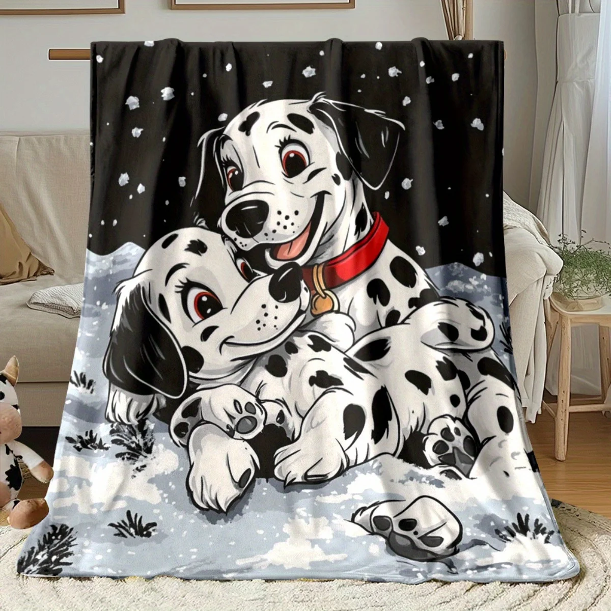 1pc Dalmatians in Snow Blanket-Lightweight Flannel Home Furnishings Bedding Blanket Suitable for Sofas Beds Travel Camping Livin