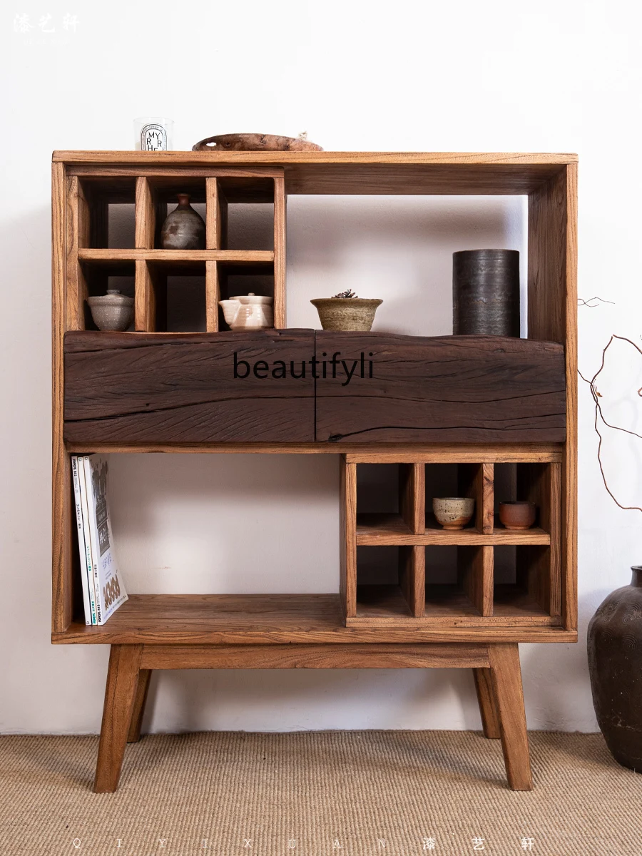 Cup Holder Drawer Weathering Storage Solid Wood Display Rack Tea Room Curio Cabinet B & B Display Cabinet