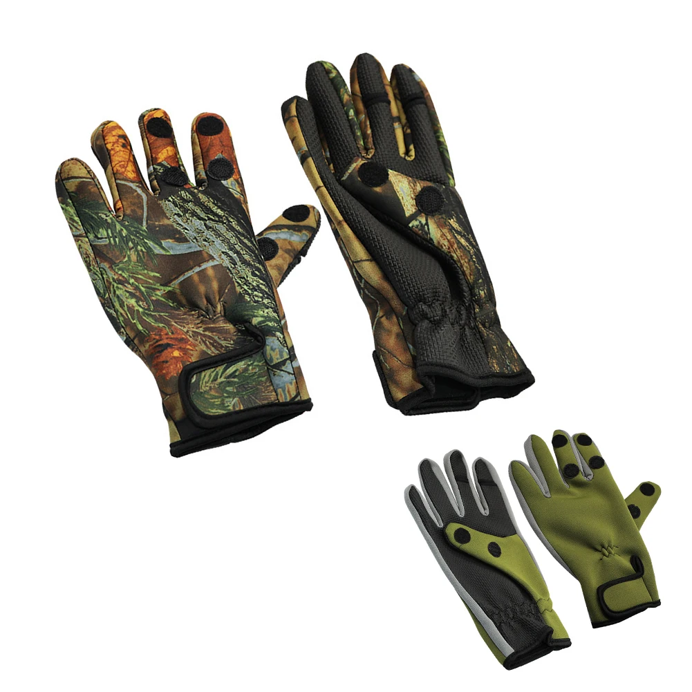 Men Camo Gloves Outdoor Ice Fishing Winter Warm With Release Index Thumb Middle Fingers Gloves For Outdoor Fishing