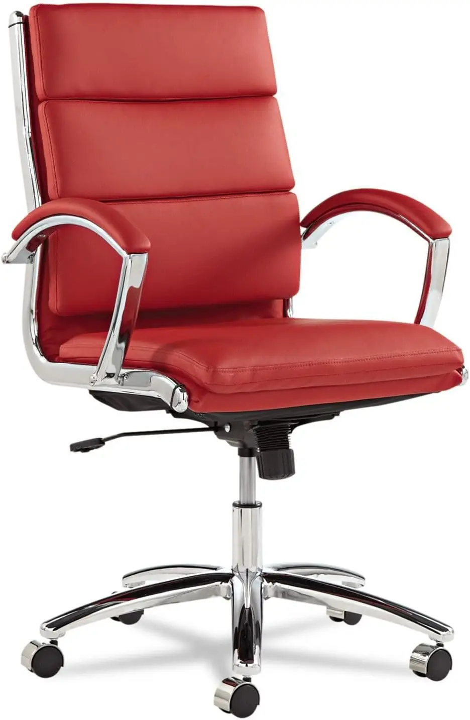 Alera ALENR4239 Neratoli Series Mid-Back Slim Faux Leather Chair - Red/Chrome