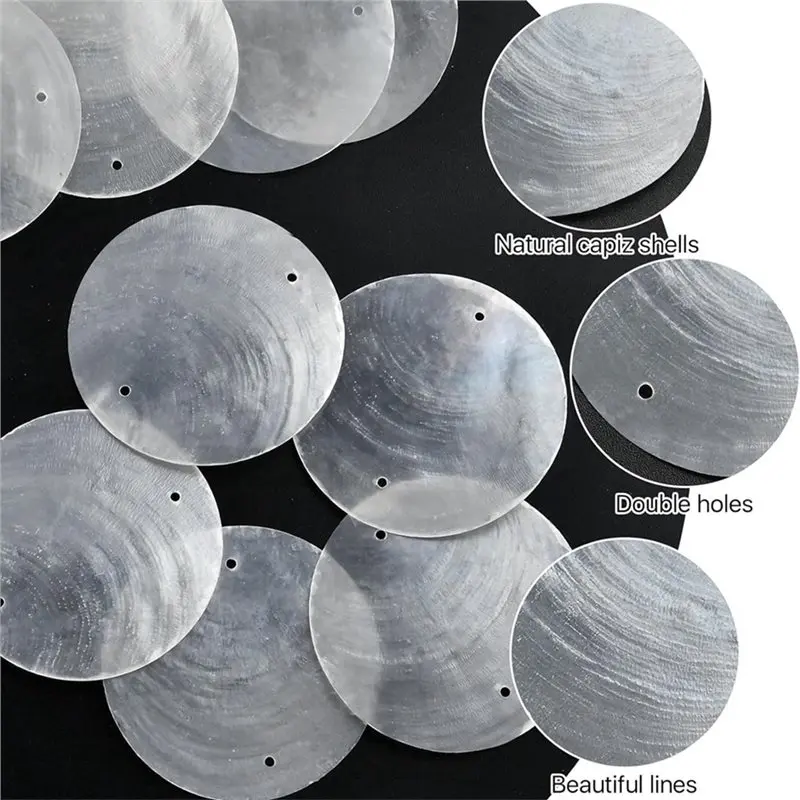 A23E-Round Capiz Shells, 100 Pcs Capiz Shells And 100 Pcs Shell Garland Strings Bulk With 2 Holes, 2