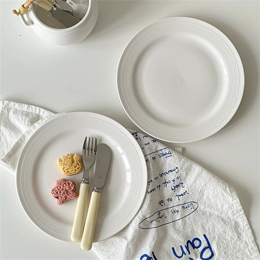 

Nordic Style Minimalist 8inch White Dinner Plate Home Tableware Steak Dessert Pasta Plate High-end Breakfast Plates