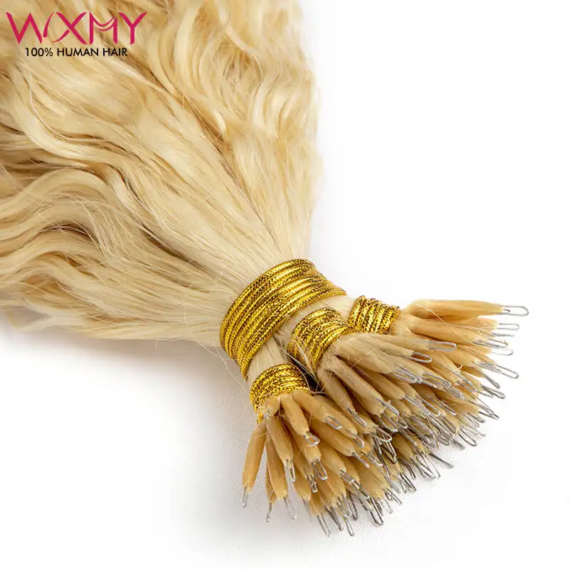 

Microring Hair Extensions Water Wave 12-24Inch Keratin Capsule Nano Ring Fusion Human Hair Extension 50strands/set For Women