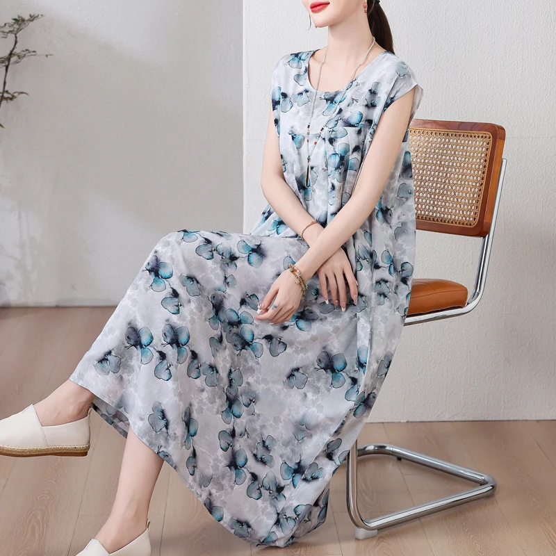 New Hot Fashion Arrival Casual 2026 Summer Dress For Women Print Loose O-Neck Cotton Women Clothing Dresses Plus Size