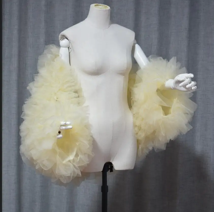 Amarelo Tulle Puff Bolero nupcial para mulheres, boné de casamento, scrubbs, cor personalizada, bola de festa, moda