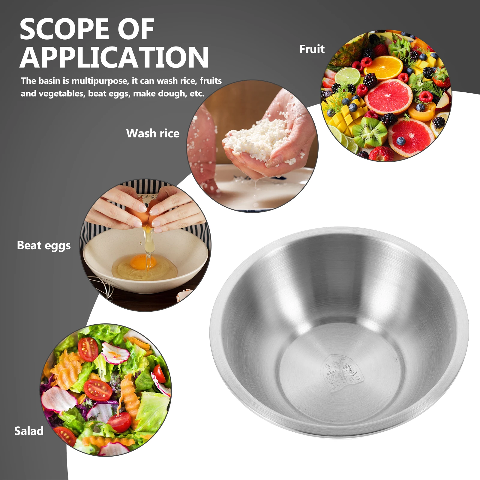 

Stainless Steel Basin Large Thick Multipurpose Food Washing Mixing Bowl Household Vegetable Wash Basin Kitchen Salad Container