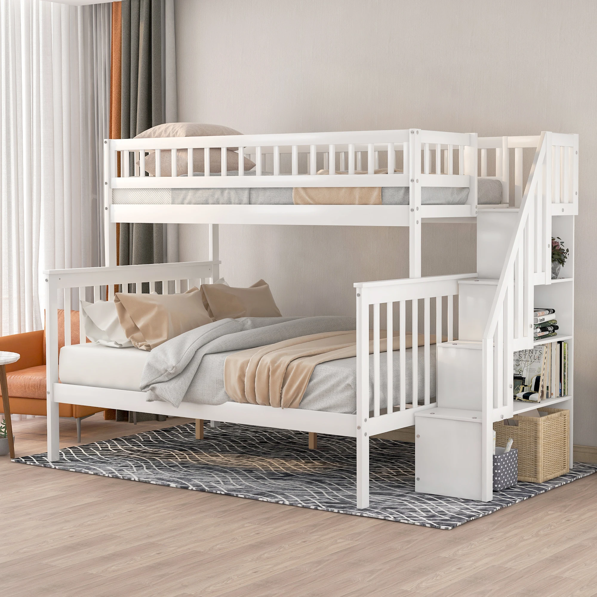 

VSOGA Twin Full Stair Bunk Bed - With Storage Space, Assembled Length 90.80cm Assembly Width 57.80cm Assembly Height 65.30cm