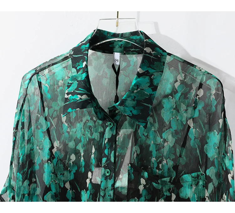 BirdTree 100%Real Silk Thin Shirt For Women, Long Sleeve Flower Printed, Fashion Elegant Loose Blouses, 2024 Spring Top T43705QM