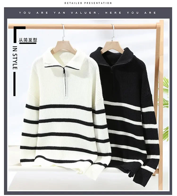 Autumn and Winter New Fashion Trend Warm Striped Sweater Men\'s Casual Loose Comfortable Thickened Large Size Sweater M-4XL