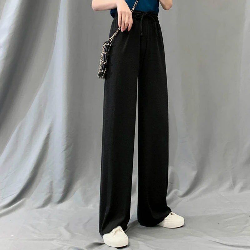 

Повседневные брюки женские однотонные летние драпированные универсальные элегантные весенние длинные брюки на шнуровке с эластичной резинкой на талии корейский стиль шикарные новые