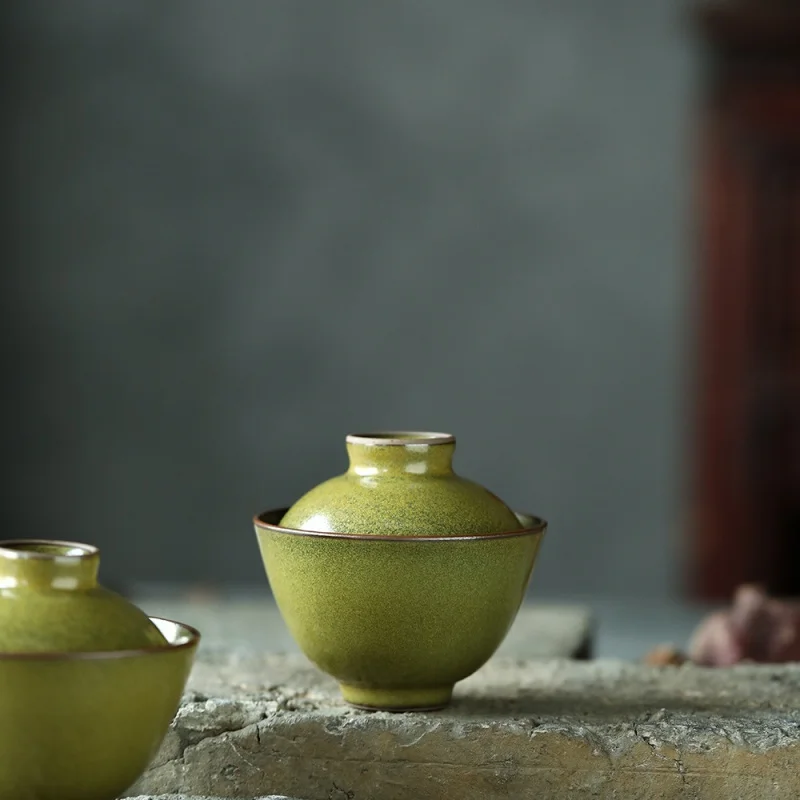 ★Jingdezhen Tea-Dust Glazed Ceramic 180C Ercai Tureen Single Tea Cup Set Tea Brewing Bowl Handmade Kung Fu Tea Set