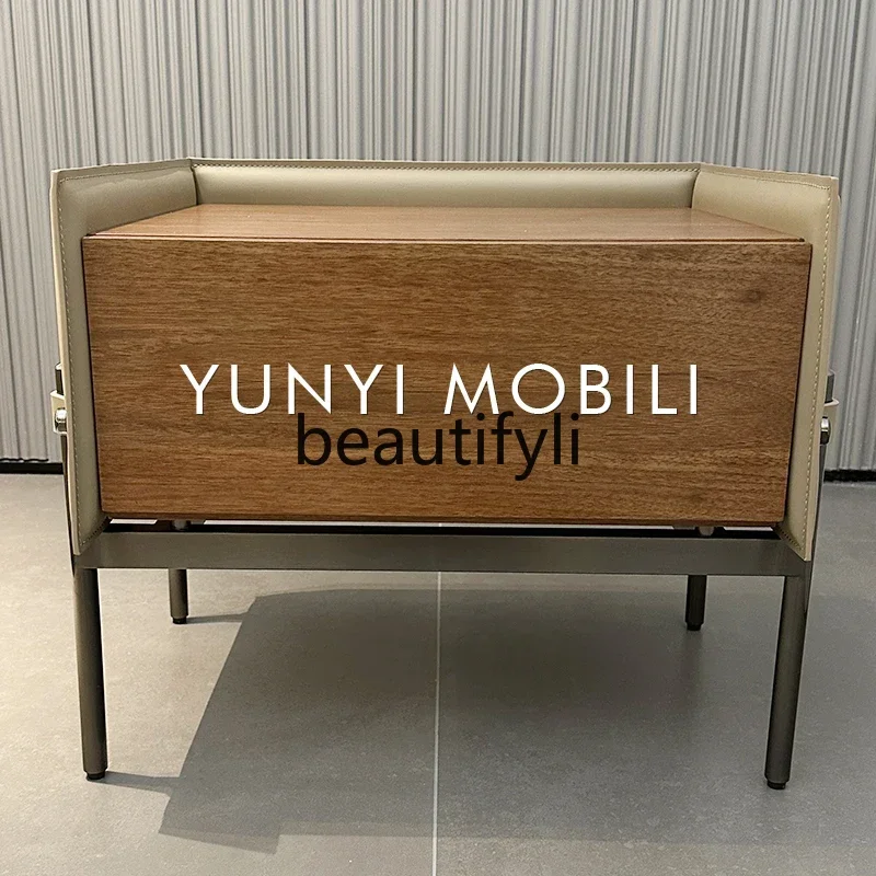 G Living room bedside table designer Italian minimalist modern light luxury saddle leather edge cabinet