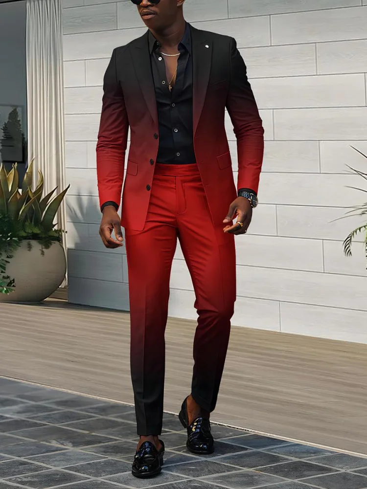 Mens Gradient Single Breasted 2 Piece Suit Notch Lapel Slim Fit Blazer & Pants Set Men Wedding Party Formal Suit