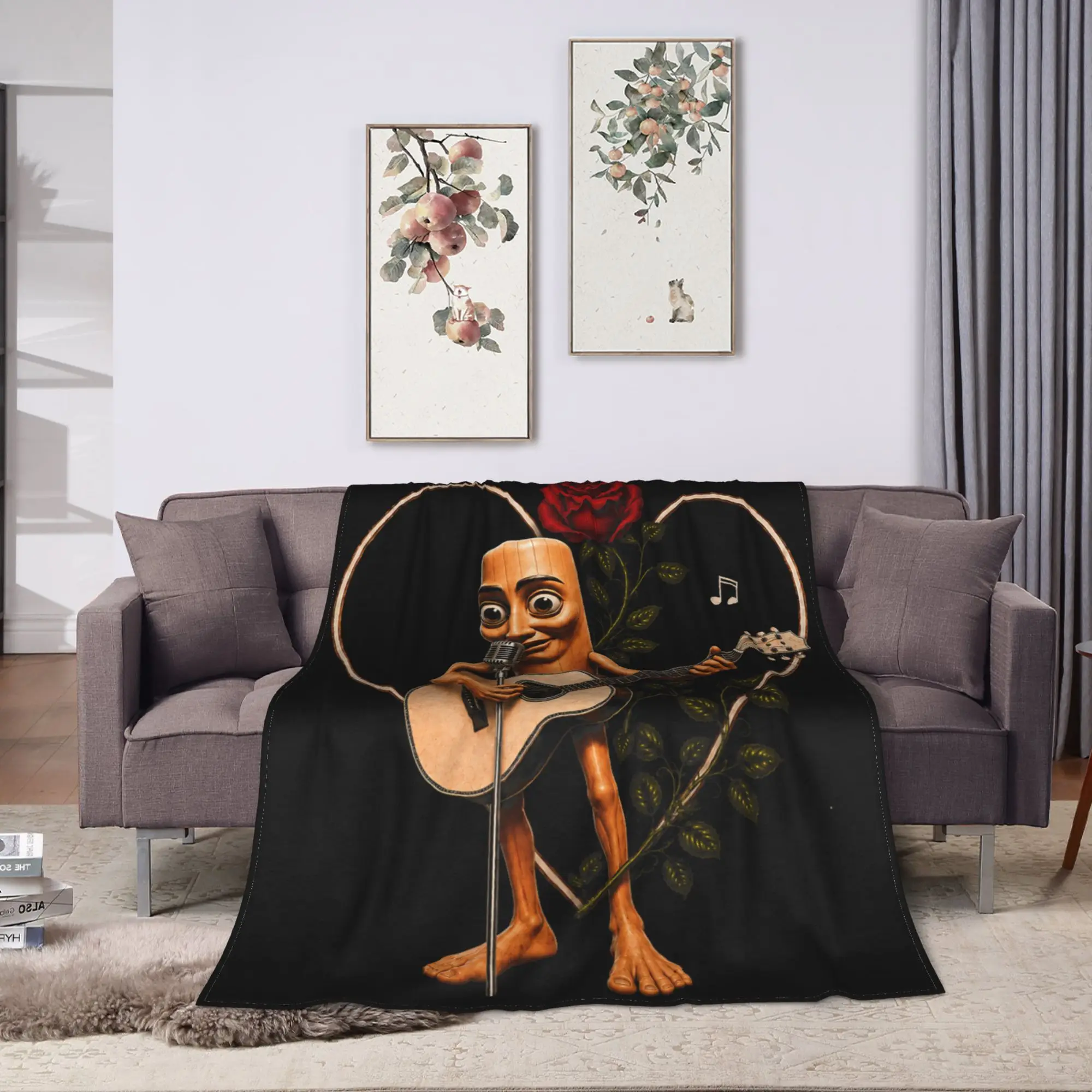 Tung Tung Tung Sahur Romantic Guitar Music Throw Blanket Soft Cozy Trend Blanket For Living Room Flannel Bedspread Bed Cover