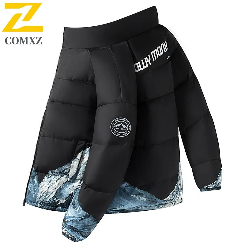 

COMXZ Роскошный элегантный мужской пуховик, повседневный воротник-стойка, офисная теплая парка, уличный стиль, ветрозащитное зимнее пуховое пальто