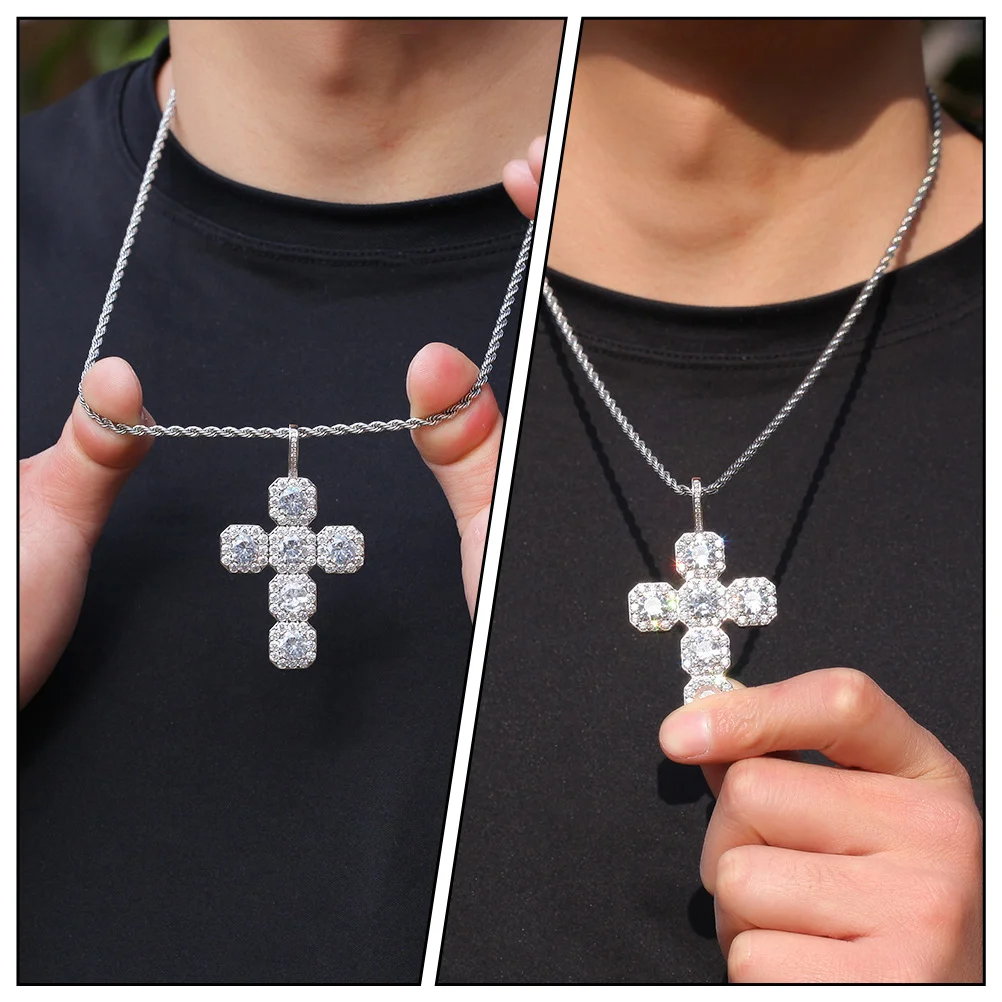 

Cross Pendant Necklace Men's Decorative Universal Clavicle Chain Fashion Rhinestones for Gift Costume Jewelry Unisex