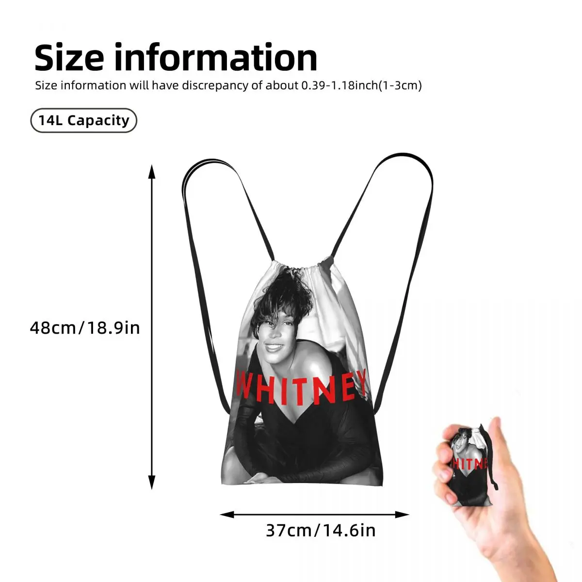 Vintage Whitney Houston Inspired Drawstring Backpack Sports Gym Bag Portable Travel Drawstring Bag for Men Women