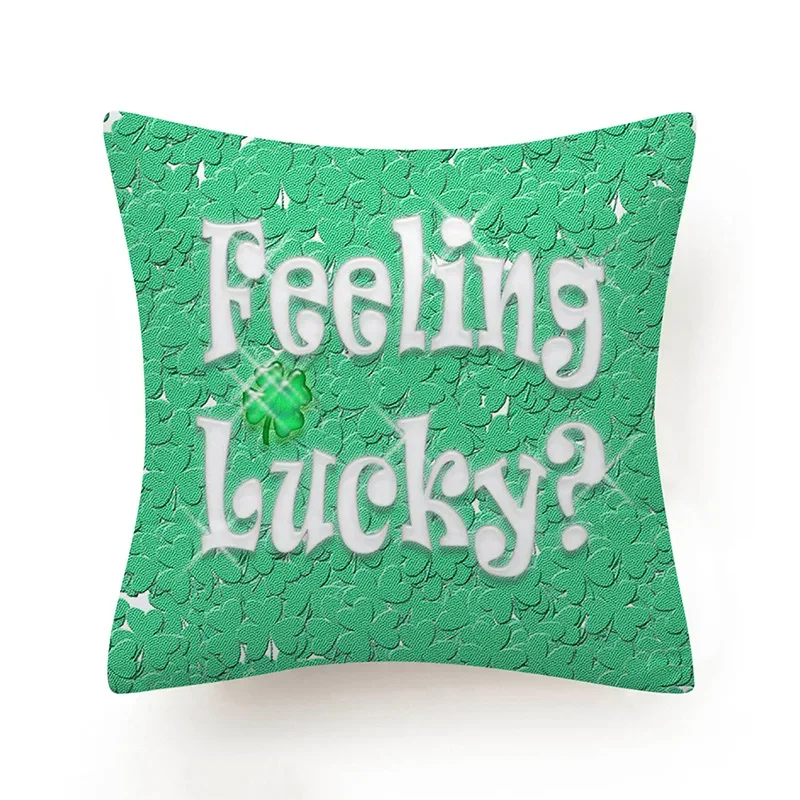 2024 Lucky Four Leaf Clovers Print Green Cushion Cover Hot Shamrock Polyester Pillowcase Livingroom Bedroom Decorative Pillows