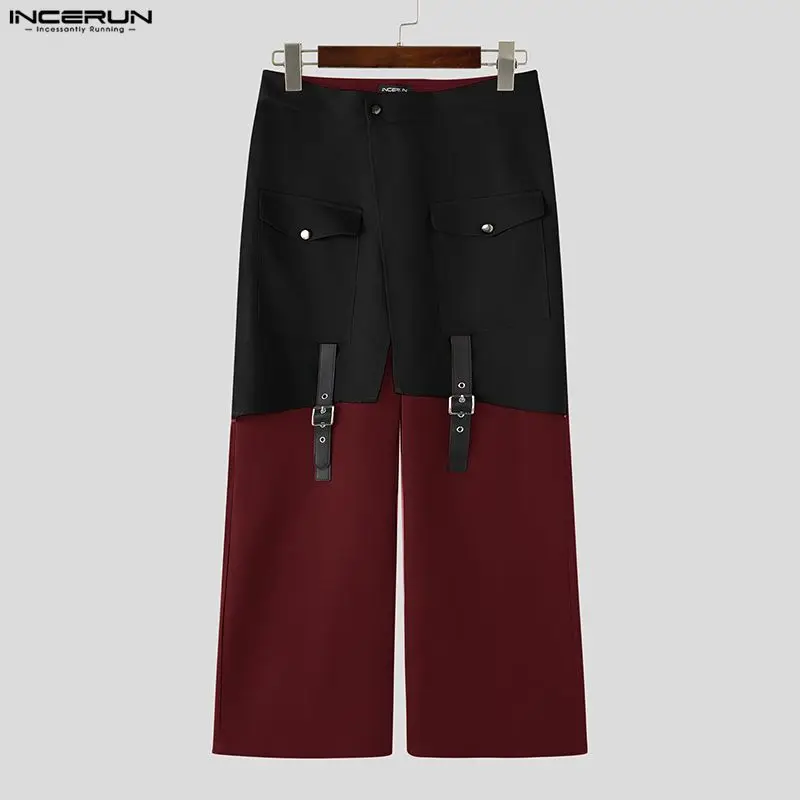 

INCERUN мужские брюки в стиле пэчворк, брюки для бега на пуговицах с цветными блоками, мужские уличные брюки, свободные 2021, модные повседневные мужские длинные брюки, S-5XL