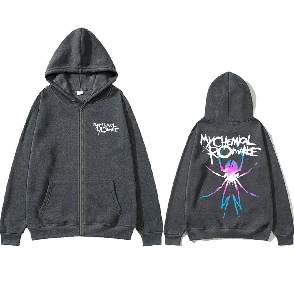 My Chemical Romance Spider Graphic Zipper Hoodie Men Women Vintage Rock Zip Up Sweatshirt Men's Casual Oversized Zip Up Jacket