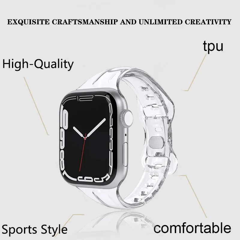 For Apple Watch Band 41mm 40mm 45mm 44mm Transparent Clear Slim Soft Silicone Strap For iWatch Ultra2 49mm Series 9/8/7/6/SE/5/4