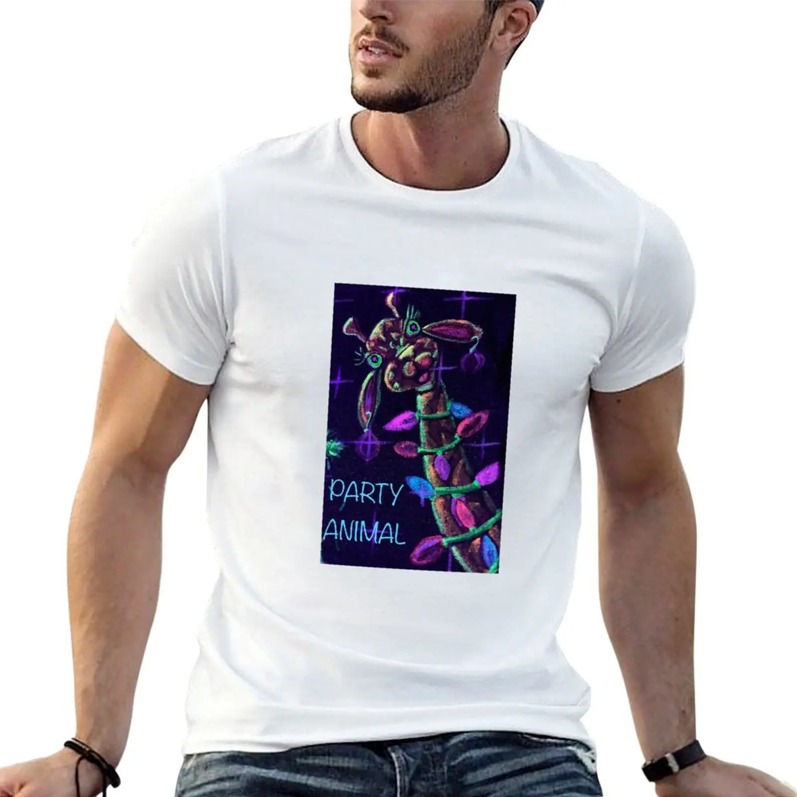 

PARTY ANIMAL Christmas Giraffe Blacklight Style T-Shirt t shirt custom print graphic t shirts for man T-Shirt
