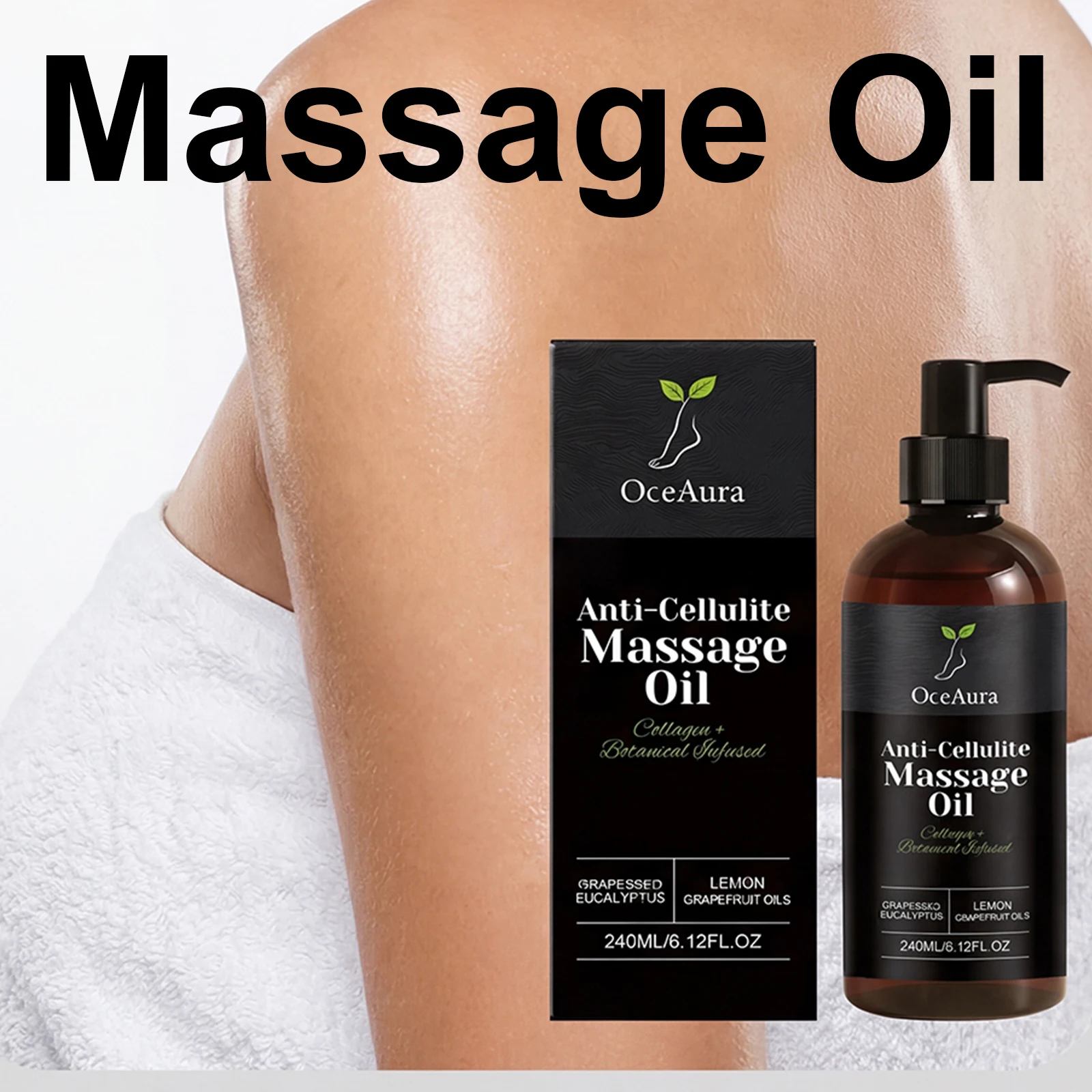 Aceite de Masaje Anticelulítico de 240 ml, Aceite Esencial de Pomelo Reafirmante de Colágeno, Reafirma el Abdomen y los Muslos, Nutre la Piel Seca, Deja la Piel Radiante