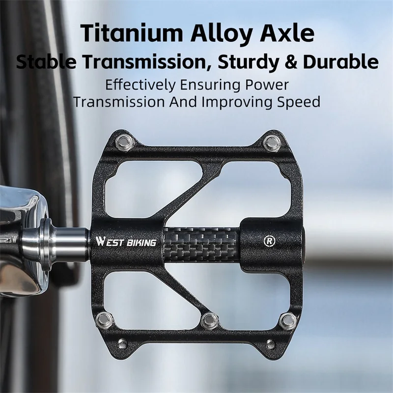 WEST BIKING Titanium Axle Bike Pedal Ultralight 3 Bearing Carbon Shaft Cover Bicycle Pedals Road MTB Anti-Slip Cycling Parts