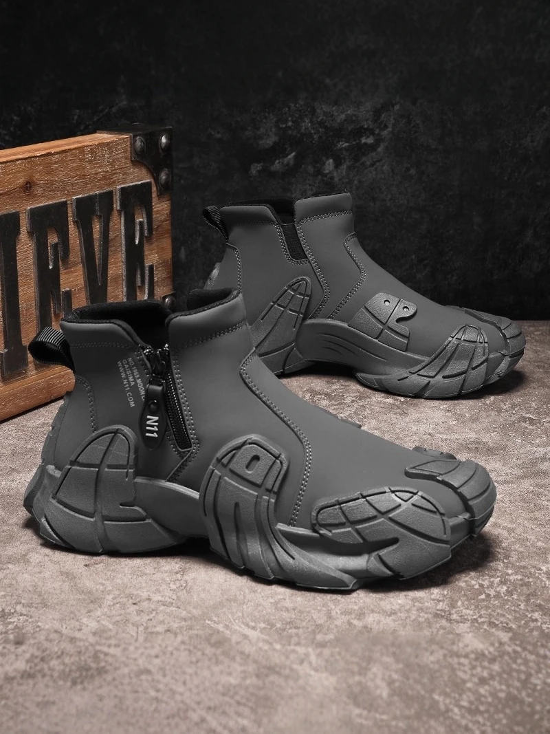 

Мужские повседневные спортивные ботинки весна 2026 с боковой молнией, на толстой подошве, противоскользящие, водонепроницаемые, для работы, модные, для отдыха