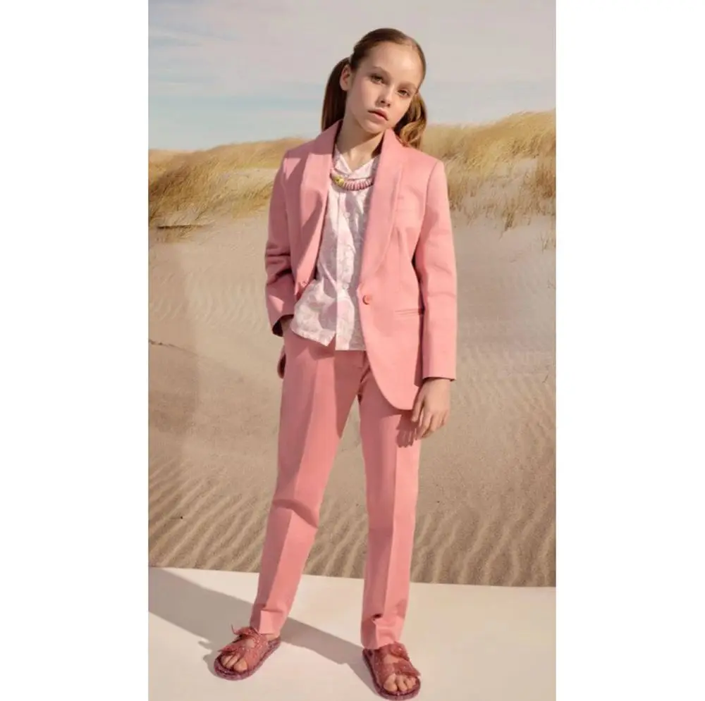 Nieuwe Boutique meisjespak met enkele rij knopen, tweedelige set, elegante mode-kinderkleding van hoge kwaliteit