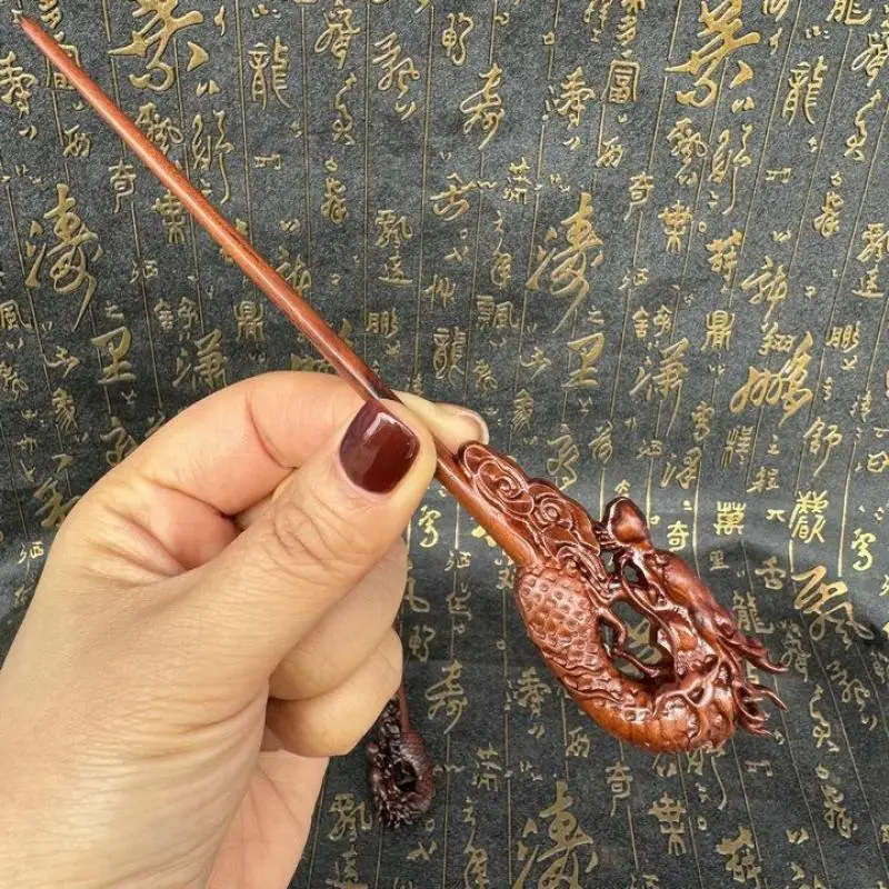Daoist Hair Stick Ziziphus Wood Dragon Head Carved Hairpin Handmade Accessory1PC