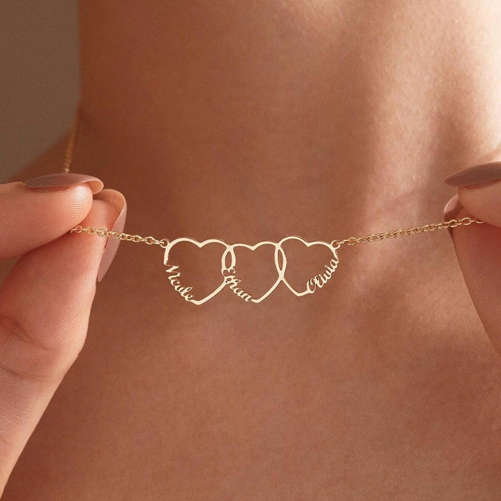 Family Custom Name Necklace with Heart Multiple Heart Necklace Name Necklace Mom Personalized Necklace Christmas Gift for Wife