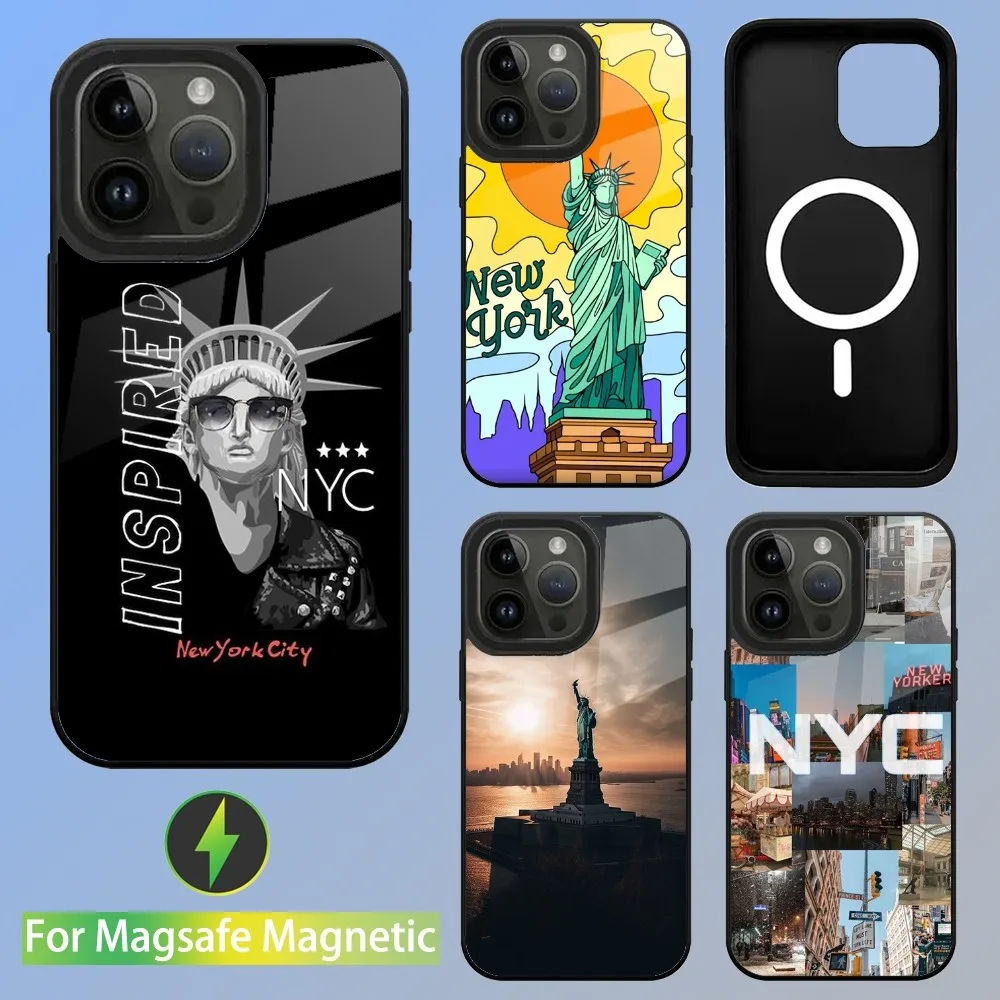 NEW YORK Statue Of Liberty Phone Case For iPhone 15,14,13,12,11,Plus,Pro,Max Mini Magsafe Magnetic Wireless Charging