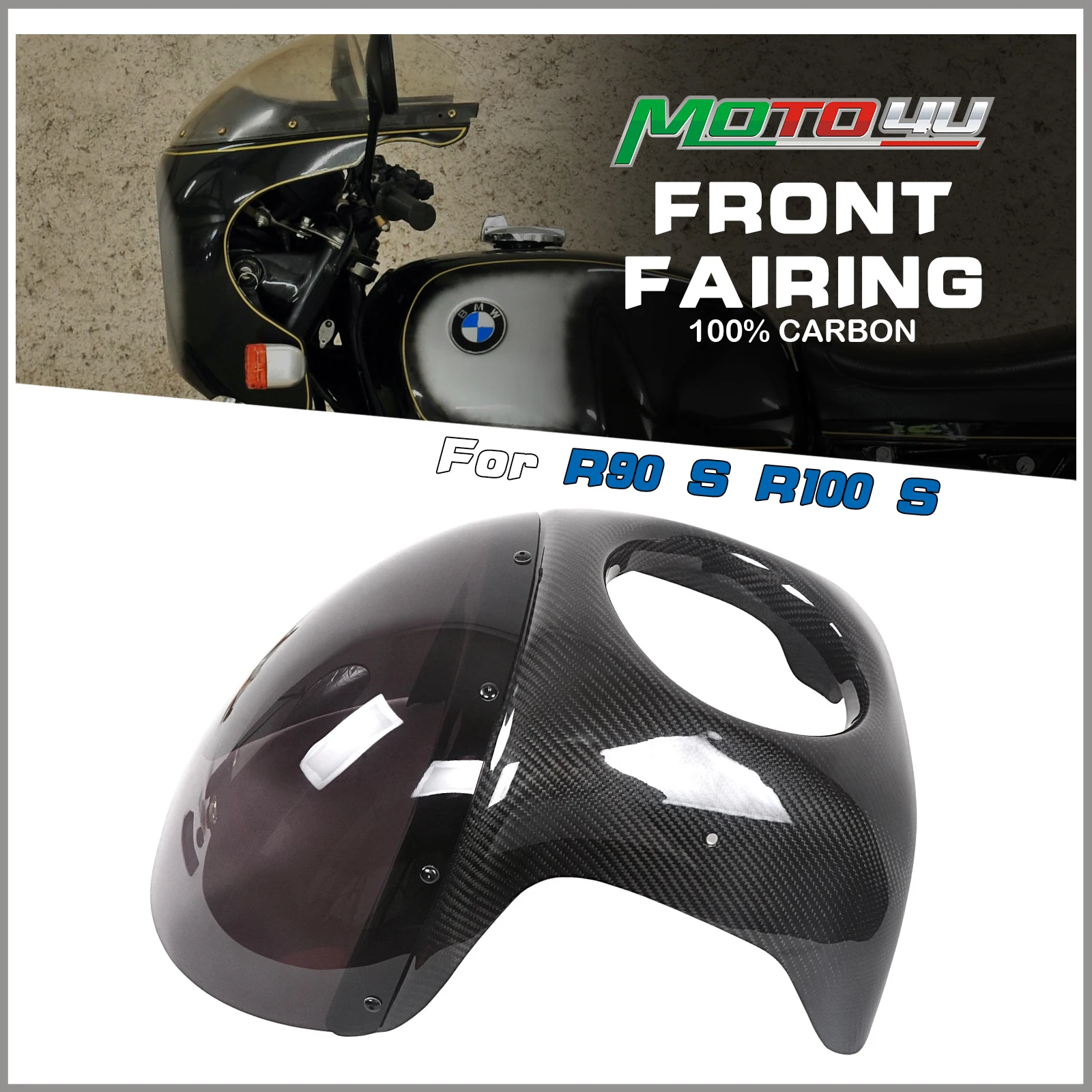 For BMW R Series R90 S R100 S Carbon Fiber Headlight Cowl Cover With Windshield Motorcycle Cockpit Trim Panel Front Fairing