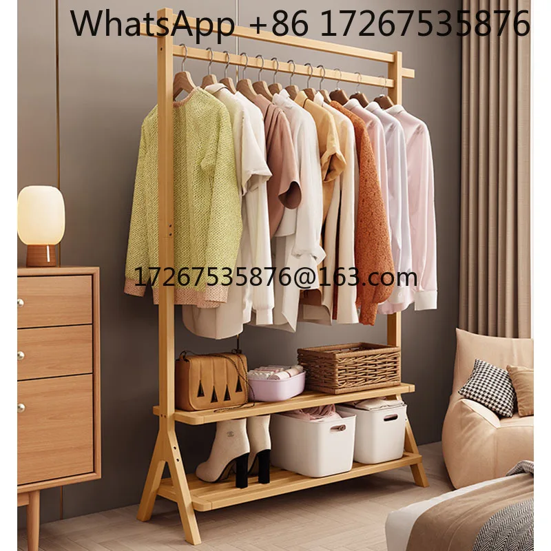 

Bedroom floor-to-ceiling solid wood coat rack, simple indoor homestay clothes storage rack, simple clothesline hanging hanger