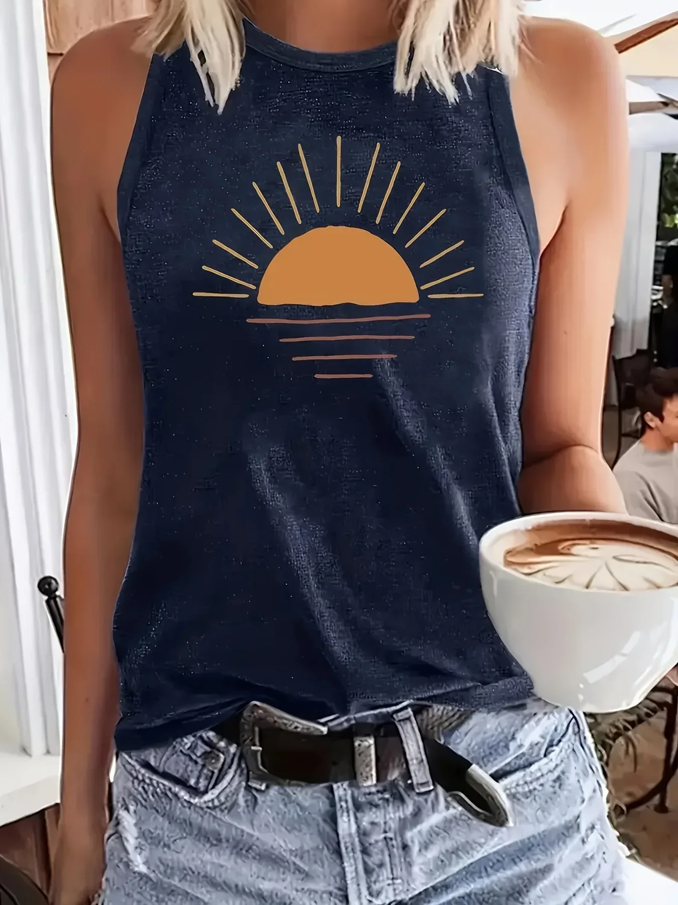 Plus ขนาด 1XL-5XL สุภาพสตรี Casual พิมพ์ O-คอตัดเสื้อฤดูร้อนผู้หญิงแฟชั่นพิมพ์เสื้อแขนกุด