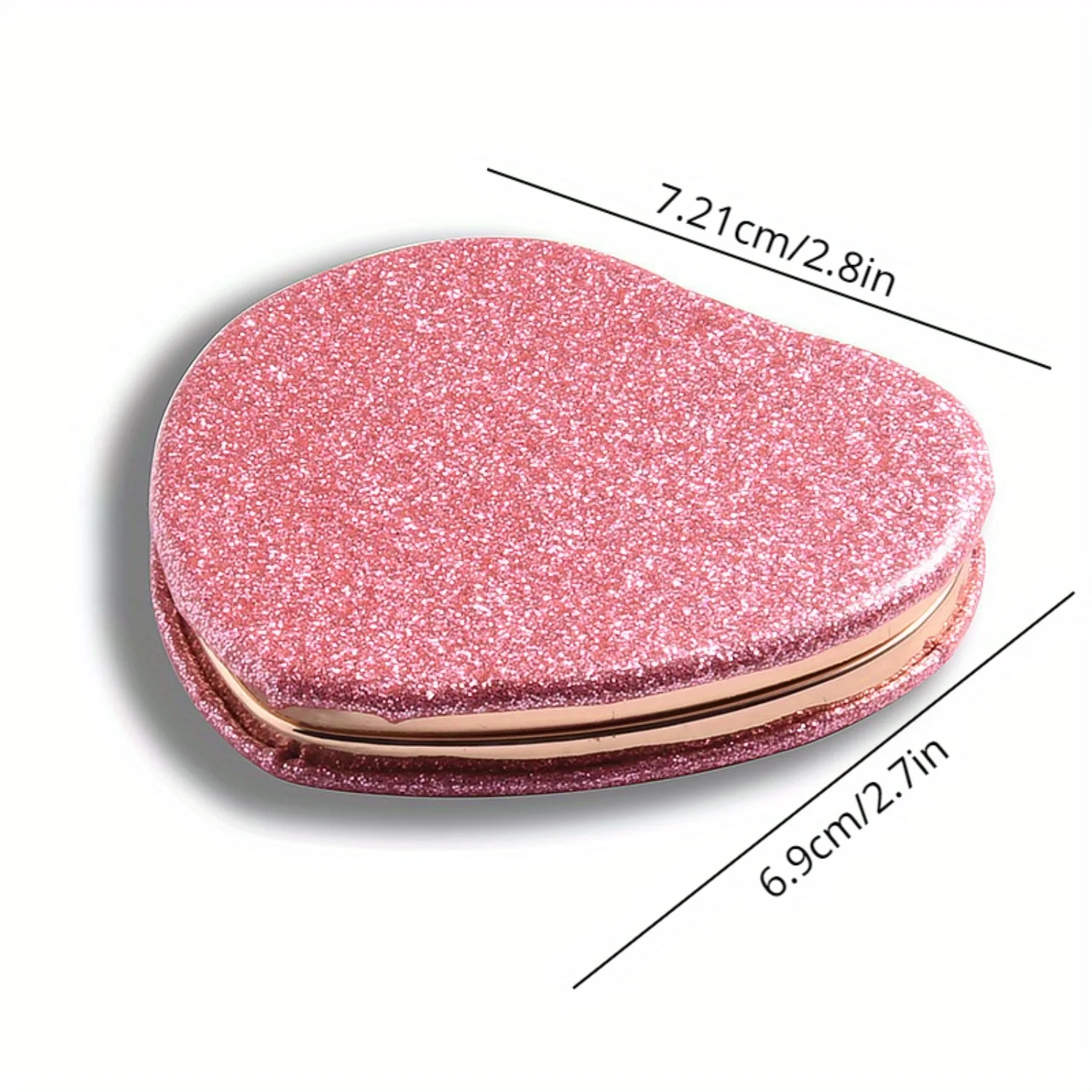 Glitter Heart-shaped Makeup Mirror, Portable Compact Foldable Cosmetic Mirror, Gift For Girls Women Students Friends Led light