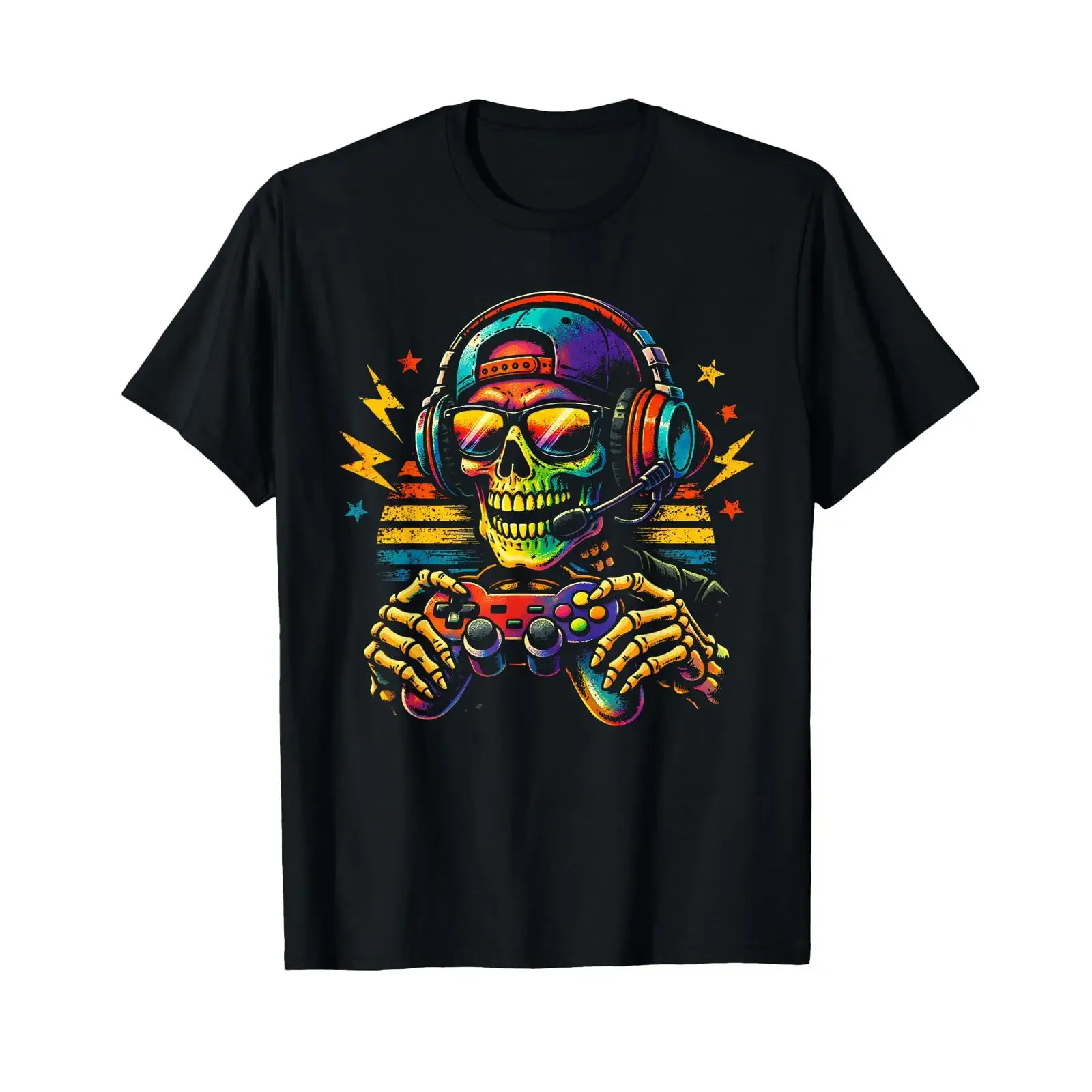 Lustiges Gamer Skelett Gaming Headset Gamepad Video Spiele T Shirt vintage Washed Stretched homme Soft Top For Everyday Wear