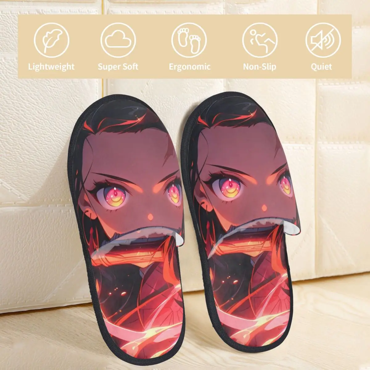 Anime Kawaii Nezuko House Slippers Bedroom Demon Slayer Soft Household Fur Slides Slippers Non-skid