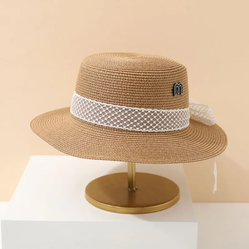 

Flat Top Hat Women's Summer Vacation Seaside Panama Hat Flat Edge French Beach Hat Papyrus Sunshade Straw Hats