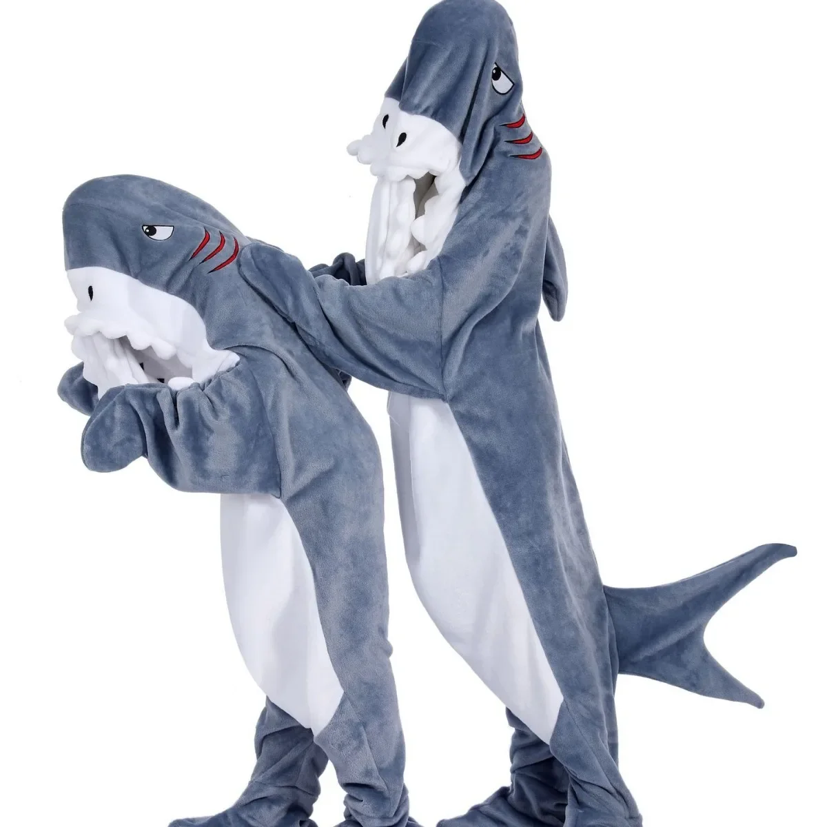 Funny Cosplay Shark Costume Adult Kids Pyjama Cartoon Shark Blanket Halloween Christmas Carnival Sleepwear Jumpsuit Playsuit